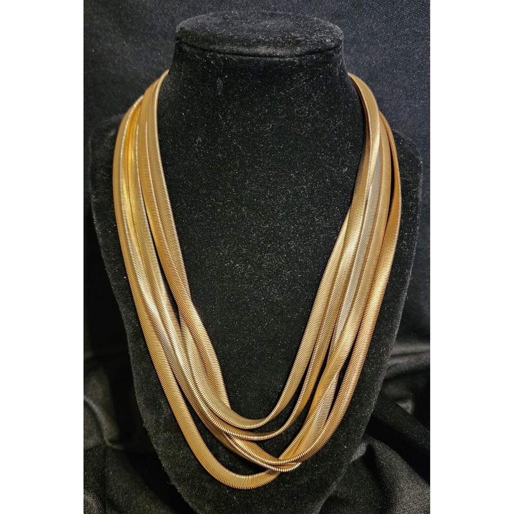 VTG Gold Tone 5 Strand Snake Chain Necklace Magnetic Clasp 19 Inch Statement